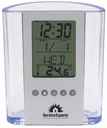 Clear Pen Cup with Digital Alarm Clock & Thermometer