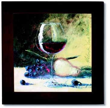 Ceramic Trivet w/Wine Glass & Fruit Art Image