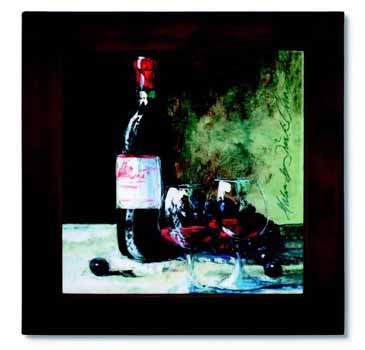 Ceramic Trivet w/Wine Bottle & 2 Glass Art Image