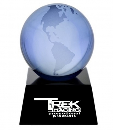 3" Blue Crystal Globe Award on Black Marble Base