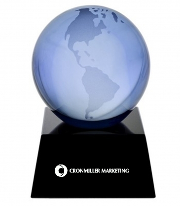 3" Blue Crystal Globe Award on Black Marble Base