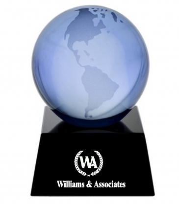 3" Blue Crystal Globe Award on Black Marble Base