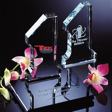 Crystal Number "1" Award on Glass Base