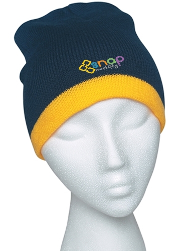 Knit Beanie With Stripe_Embroidered