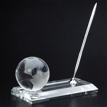 Crystal Globe Pen Stand Set