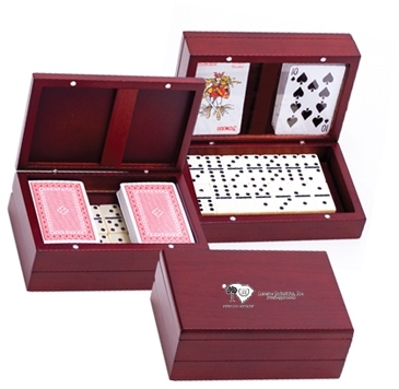 Wooden Domino Set With 2 Decks of Playing Cards