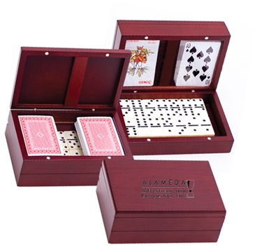 Wooden Domino Set With 2 Decks of Playing Cards