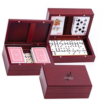 Wooden Domino Set With 2 Decks of Playing Cards