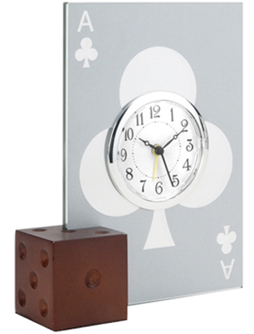 Glass Casino Alarm Clock W/Wooden Dice Base