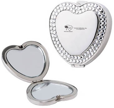 Metal Heart Shape Compact Mirror With Cristal Jewels