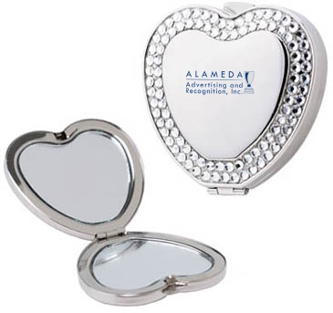 Metal Heart Shape Compact Mirror With Cristal Jewels