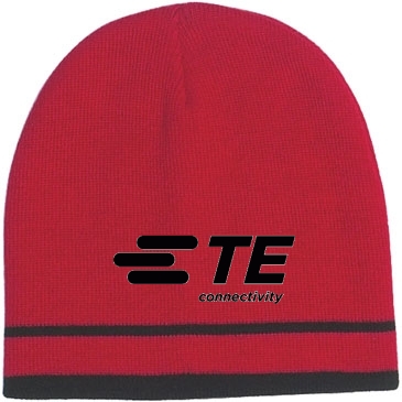 Knit Beanie With Double Stripe_Embroidered