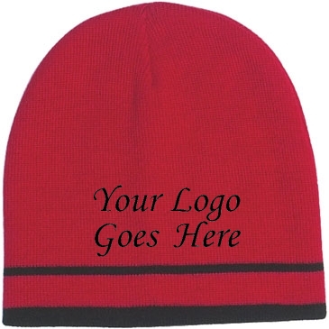 Knit Beanie With Double Stripe_Embroidered