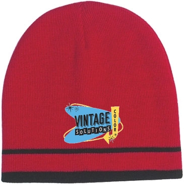 Knit Beanie With Double Stripe_Embroidered