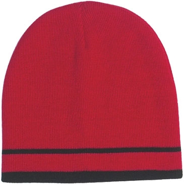 Knit Beanie With Double Stripe_Embroidered