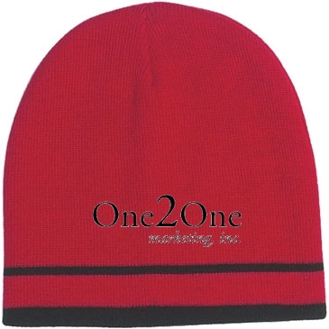 Knit Beanie With Double Stripe_Embroidered