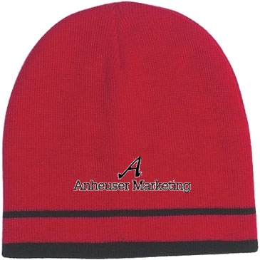 Knit Beanie With Double Stripe_Embroidered