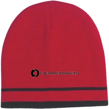 Knit Beanie With Double Stripe_Embroidered