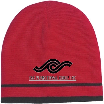 Knit Beanie With Double Stripe_Embroidered