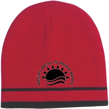 Knit Beanie With Double Stripe_Embroidered