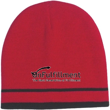 Knit Beanie With Double Stripe_Embroidered