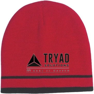 Knit Beanie With Double Stripe_Embroidered