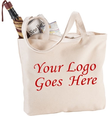 Zippered 12oz Cotton Canvas Shopper Tote
