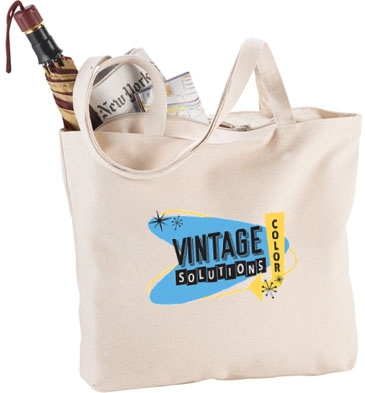 Zippered 12oz Cotton Canvas Shopper Tote