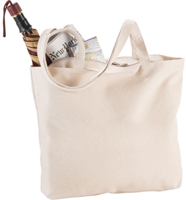 Zippered 12oz Cotton Canvas Shopper Tote