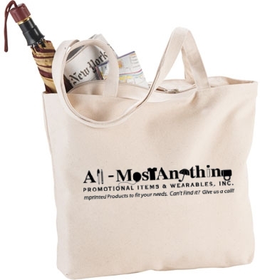 Zippered 12oz Cotton Canvas Shopper Tote