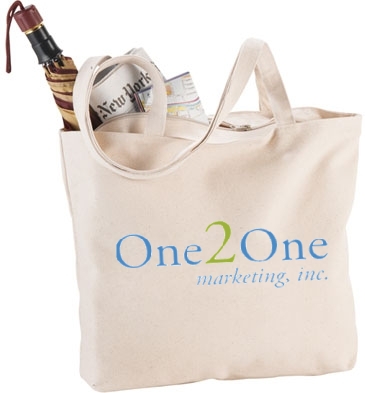Zippered 12oz Cotton Canvas Shopper Tote