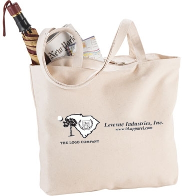 Zippered 12oz Cotton Canvas Shopper Tote