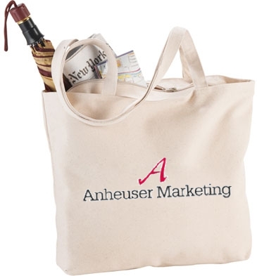 Zippered 12oz Cotton Canvas Shopper Tote