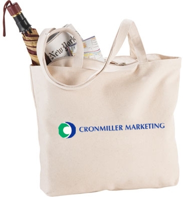 Zippered 12oz Cotton Canvas Shopper Tote