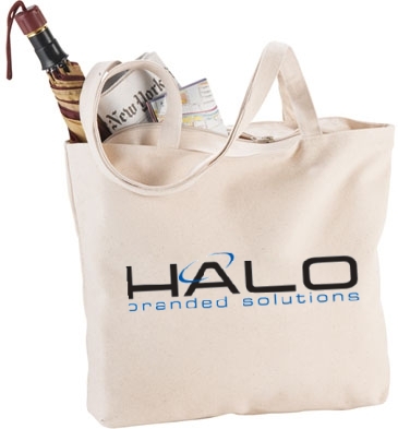 Zippered 12oz Cotton Canvas Shopper Tote