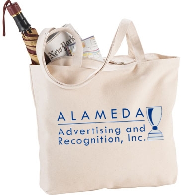 Zippered 12oz Cotton Canvas Shopper Tote