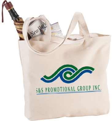 Zippered 12oz Cotton Canvas Shopper Tote