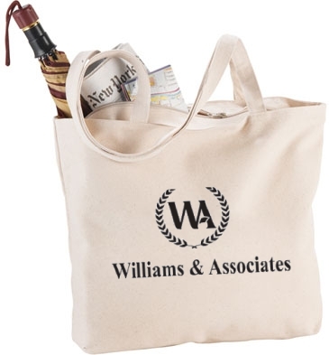 Zippered 12oz Cotton Canvas Shopper Tote