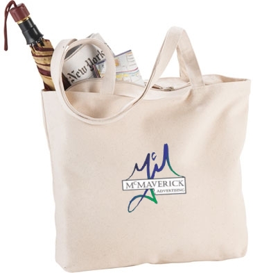 Zippered 12oz Cotton Canvas Shopper Tote