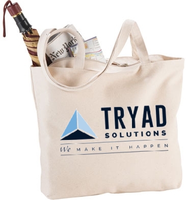 Zippered 12oz Cotton Canvas Shopper Tote