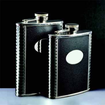 6 Oz. Deluxe Leather Bound Captive-Top Pocket Flask