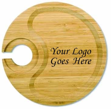 Bamboo Heavy Duty Round Party Plate w/Built In Stemware Holder