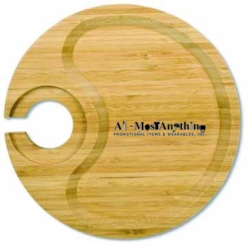 Bamboo Heavy Duty Round Party Plate w/Built In Stemware Holder