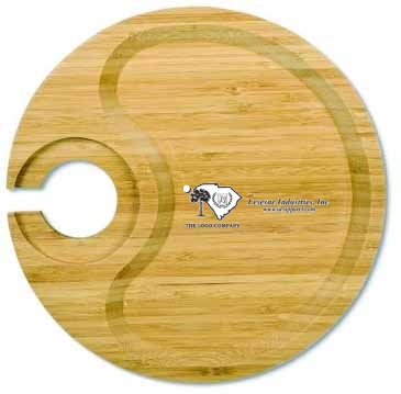 Bamboo Heavy Duty Round Party Plate w/Built In Stemware Holder