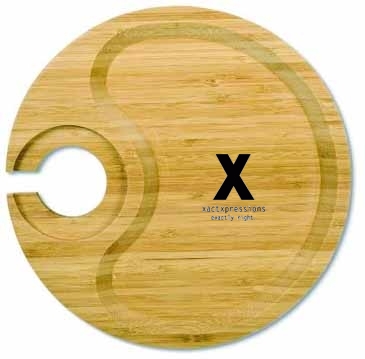 Bamboo Heavy Duty Round Party Plate w/Built In Stemware Holder