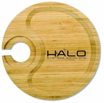 Bamboo Heavy Duty Round Party Plate w/Built In Stemware Holder