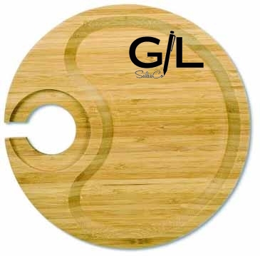 Bamboo Heavy Duty Round Party Plate w/Built In Stemware Holder