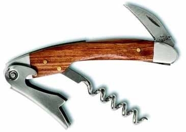 Straight Stainless Steel Corkscrew w/Brown Wood Inset