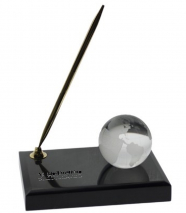 2" Optical Crystal Globe on Marble Base with Pen