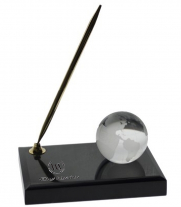 2" Optical Crystal Globe on Marble Base with Pen